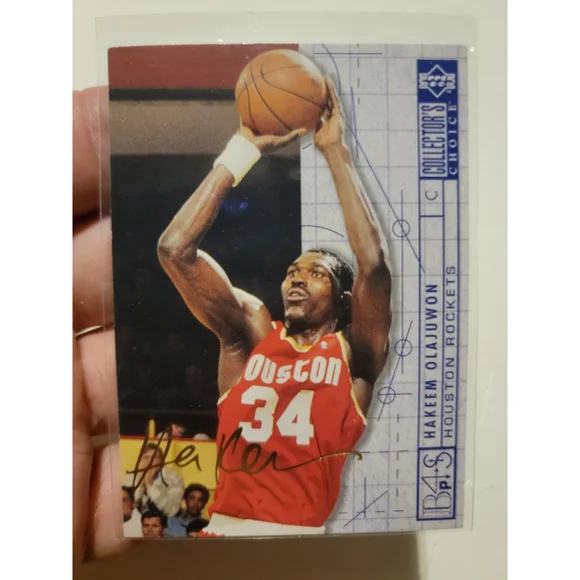 rare hakeem olajuwon cards Autographed Trading Cards, Signed Hakeem Olajuwon Inscripted Trading Lot Of 2 Gold Signature